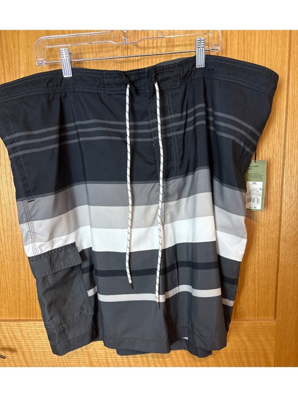 Goodfellow & Co Mens XXL Striped Board Shorts 9" Inseam Black Gray White